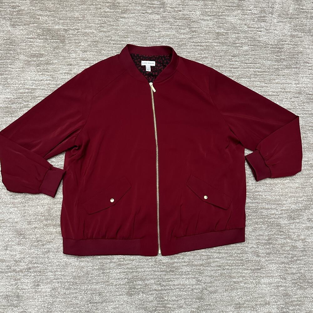 Susan Graver Jacket Womens Plus Size 1X Maroon Red Windbreaker Bomber Pockets